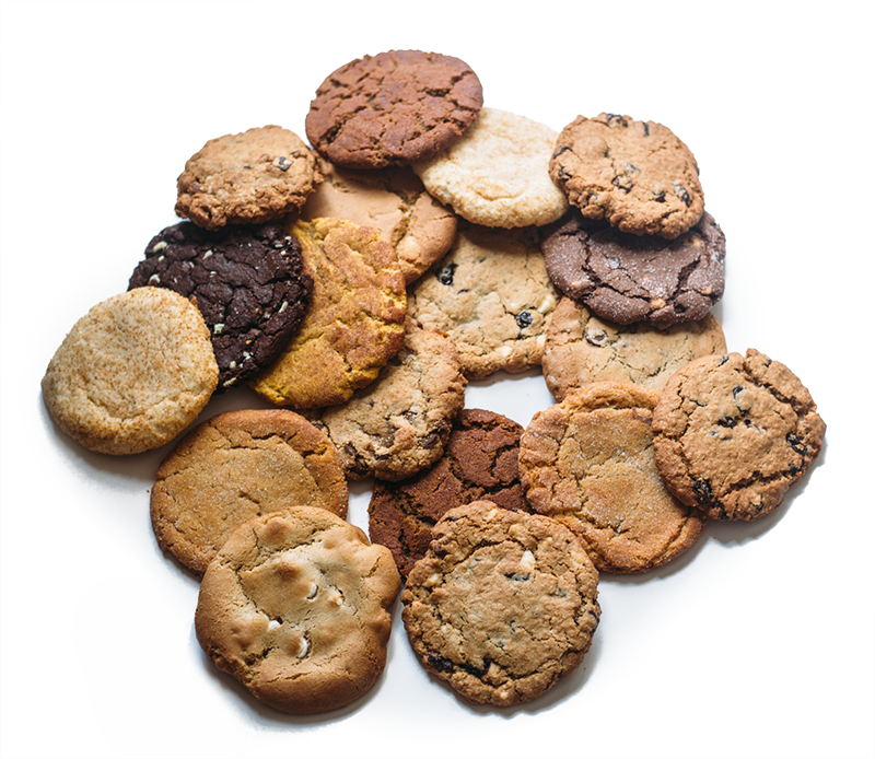 eighteen bulk package cookies grouped together on white background