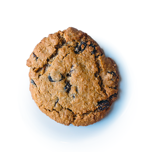 Single Oatmeal raisin cookie on white background