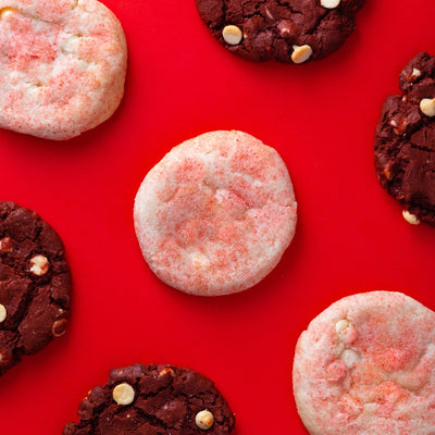 Pink Champagne Rose cookies with Red Velvet cookies