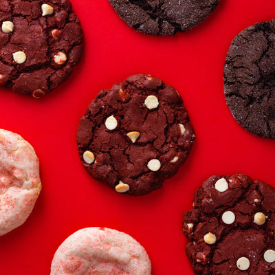 red velvet cookies with red wine dark chocolate cookies and pink champagne cookies